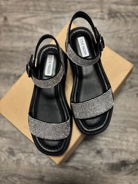 Steve Madden Black Rhinestone Strap Sandals